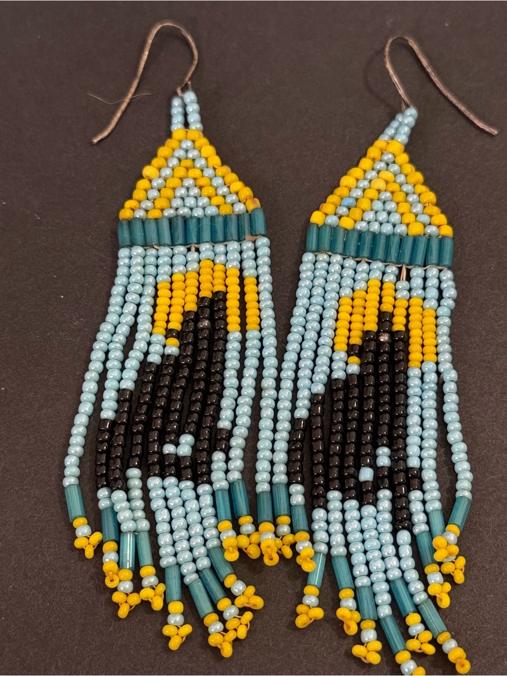 Handmade Seed Bead Fringe Earrings Beaded Wolf Howl Moon Native Lunar Mystical - Picture 2 of 5